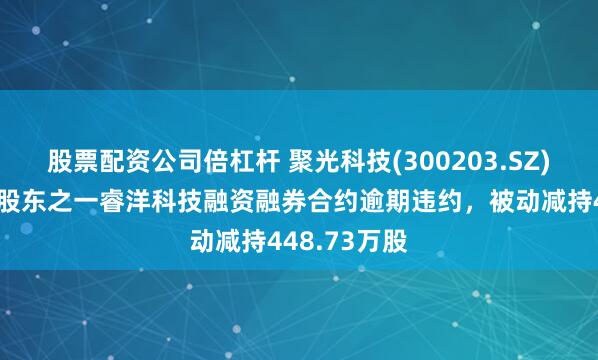 股票配资公司倍杠杆 聚光科技(300203.SZ)：公司控股股东之一睿洋科技融资融券合约逾期违约，被动减持448.73万股